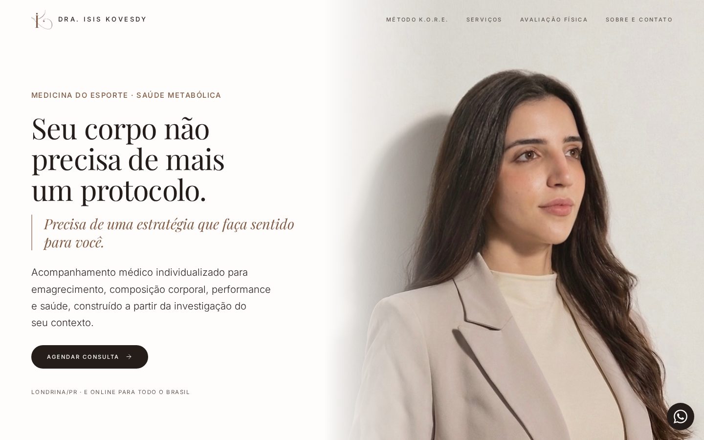 Interface do site da Dra. Isis Kovesdy em desktop