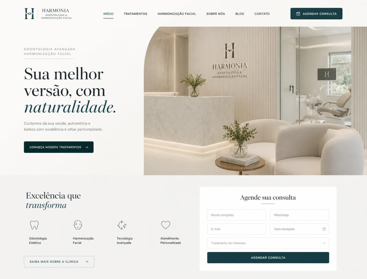 Conceito de página para Odontologia & Harmonização